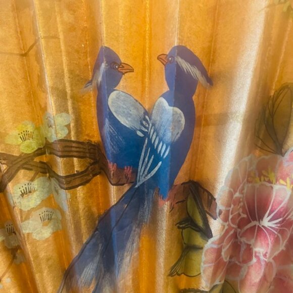 Vintage Hand Painted Oriental Folding Fan - Wall Hanging Art Decor 34”x22” - Picture 2 of 4